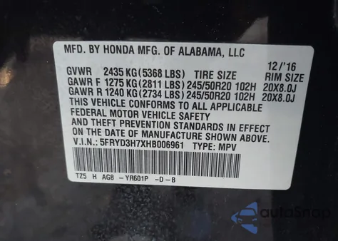 2017 Acura Mdx Technology Entertainment Pkgs from USA, damaged, VIN 5FRYD3H7XHB006961